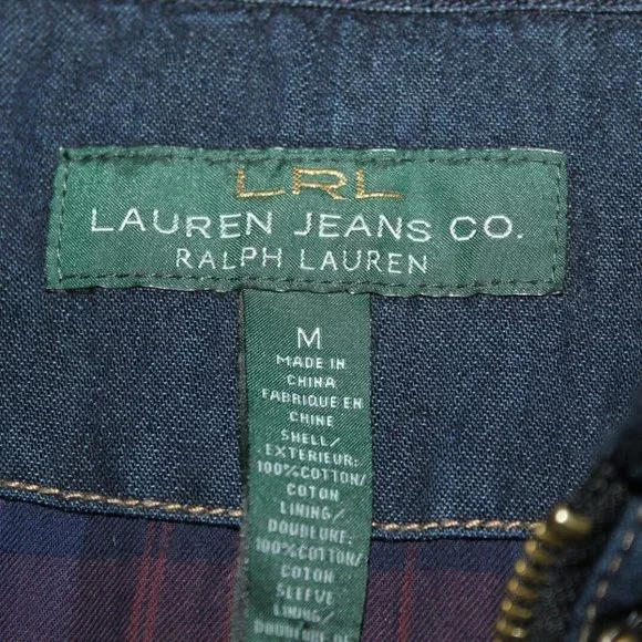 Lauren Ralph Lauren Quilted Denim Barn Jacket Corduroy Trim Collar Medium HW9832 - Picture 6 of 12